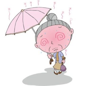 杖が必要な高齢者の外出時熱中症対策に日傘が付けられる杖を提案